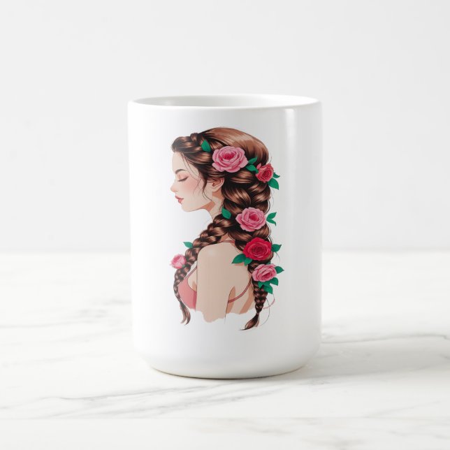 Rose Braided Hair Floral Tee for Women Coffee Mug (Center)