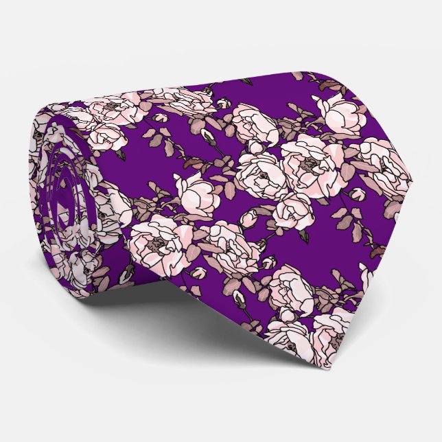 Rose Branch Purple Pink Neck Tie (Rolled)