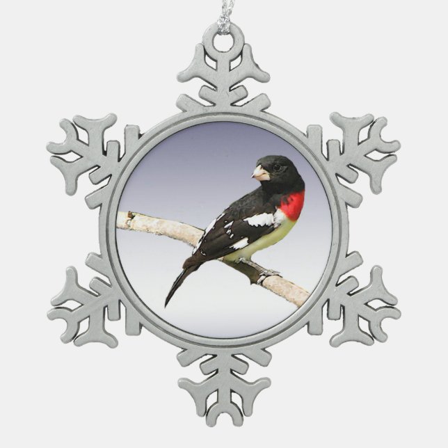 Rose-Breasted Grosbeak Snowflake Pewter Christmas Ornament (Front)