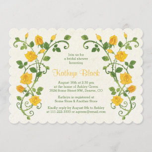 Rose Bridal Shower Invitation   Yellow Watercolor