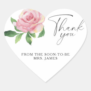 Rose - bridal shower thank you heart sticker
