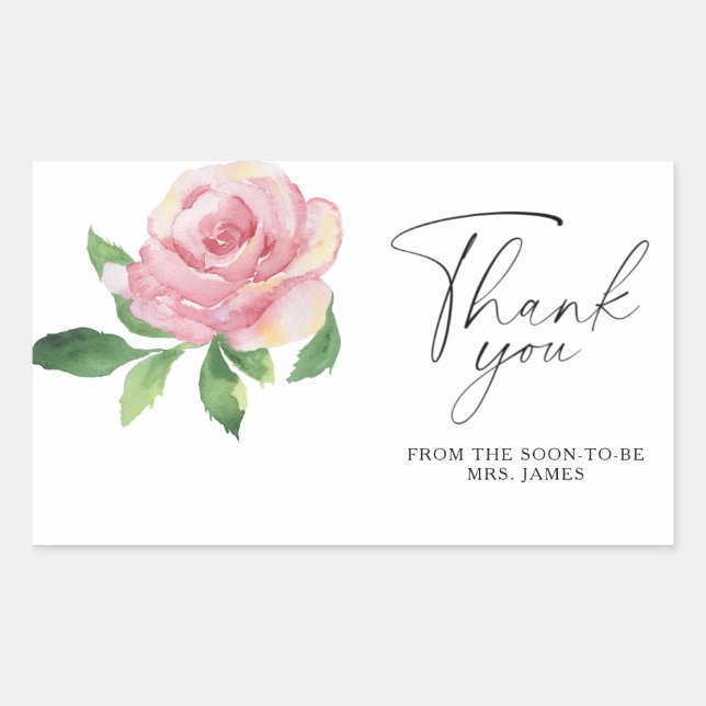 Rose - bridal shower thank you rectangular sticker (Front)
