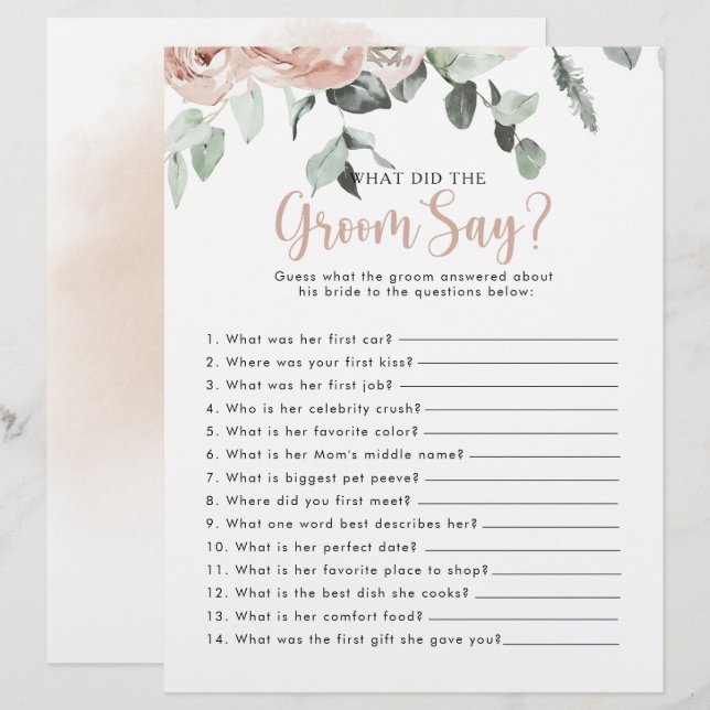 Rose Bridal Shower What did the Groom Say (Front/Back)