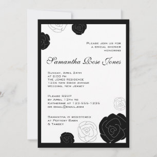 Rose Bridal Shower White & Black Flowers Invitation