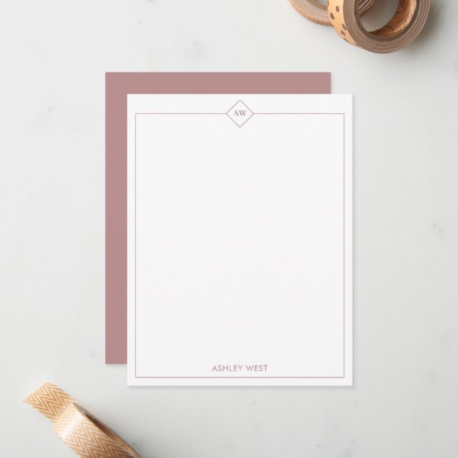 Rose Brown | Minimalist Personal Stationery Card (Front/Back In Situ)