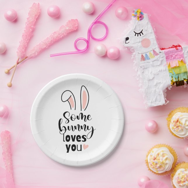 Rose Bunny Ears Some Bunny Loves You Easter Paper Plate (Party)