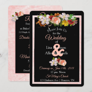 Rose Burgundy Black Floral Wedding Invitation