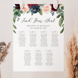 Rose Burgundy Floral Find Your Seat Seating Chart