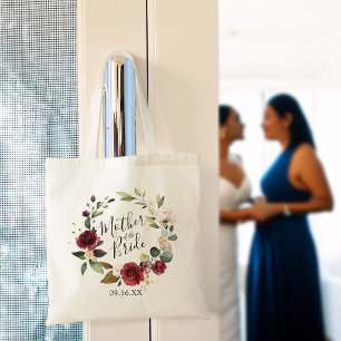 Rose Burgundy Floral Wreath Mother of the Bride Tote Bag
