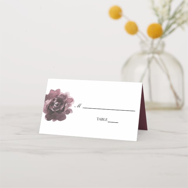 rose burgundy watercolor flowers shabby chic place card (Front)