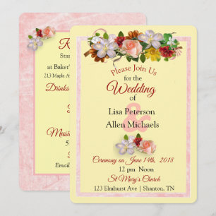Rose Burgundy Yellow Floral Wedding Invitation