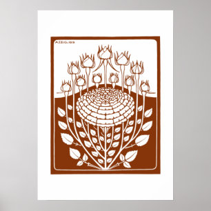 Rose Bush (1919) by Julie de Graag Vintage Woodcut Poster