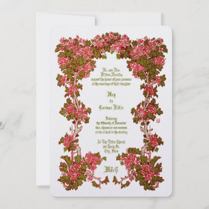 Rose Bush Vintage Floral Border Wedding Invitation