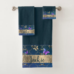 Rose Butterfly Blue Towel