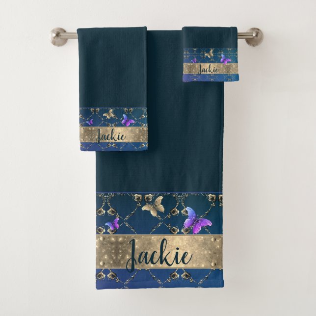 Rose Butterfly Blue Towel (Insitu)