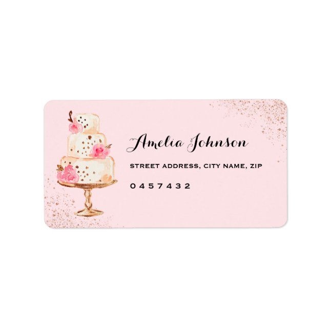 Rose Cake Tea Party Bridal Shower Address Labels (Front)