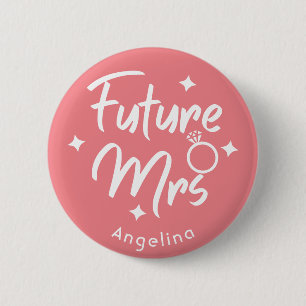 Rose Calligraphic Future Mrs Personalised Button