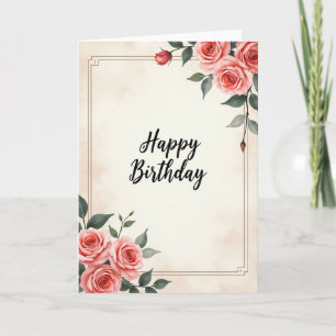 Rose Calligraphy Birthday Card
