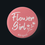 Rose Calligraphy Flower Girl Personalised Button<br><div class="desc">Flower Girl modern text and graphic design for Bridal Shower,  Engagement parties and photo shoots. This badge can be personalised with the flower girl's name or any custom text.</div>