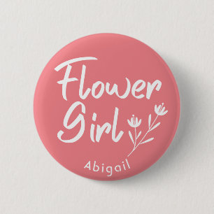 Rose Calligraphy Flower Girl Personalised Button