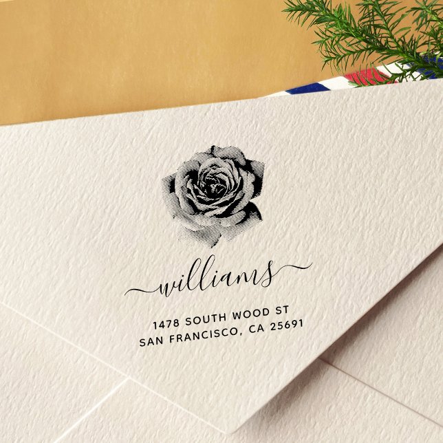 Rose Calligraphy Return Address 04 Self-inking Stamp (Creator Uploaded)