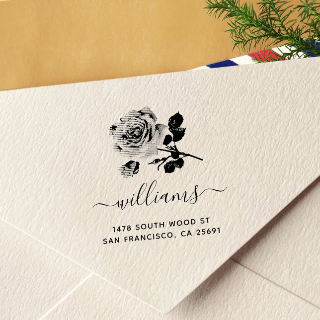 Rose Calligraphy Return Address Self-inking Stamp (Creator Uploaded)