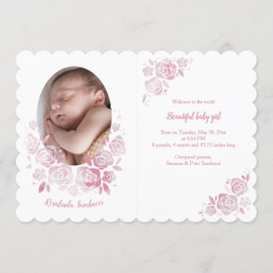 Rose Cameo Photo Birth Announcement