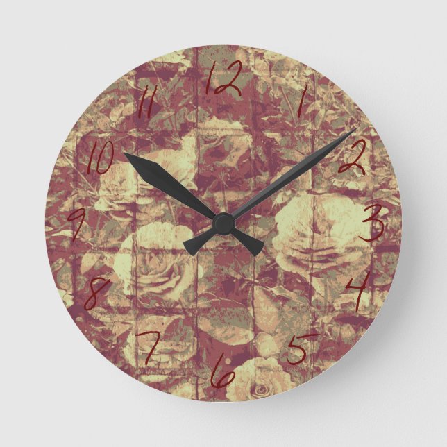 Rose camouflage pattern on tiled wall background round clock (Front)