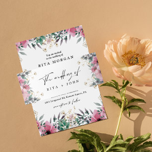 Rose Carnation Black and white Wedding Invitation Belly Band