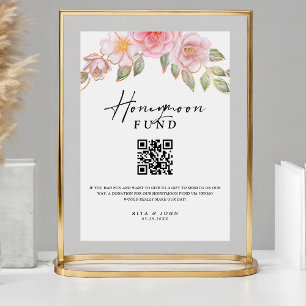 Rose Carnation Honeymoon Fund Cash QR Code Wedding Pedestal Sign