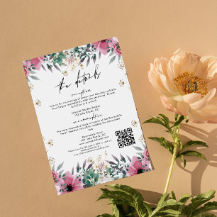 Rose Carnation Minimalist Script Wedding Details Enclosure Card