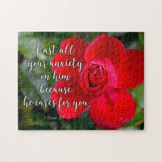 Rose Cast all your Anxiety Christian Bible Verse Jigsaw Puzzle