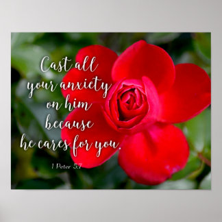 Rose Cast all your Anxiety Christian Bible Verse Poster