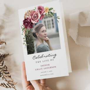 Rose Celebration of Life Folded Funeral Program Flyer