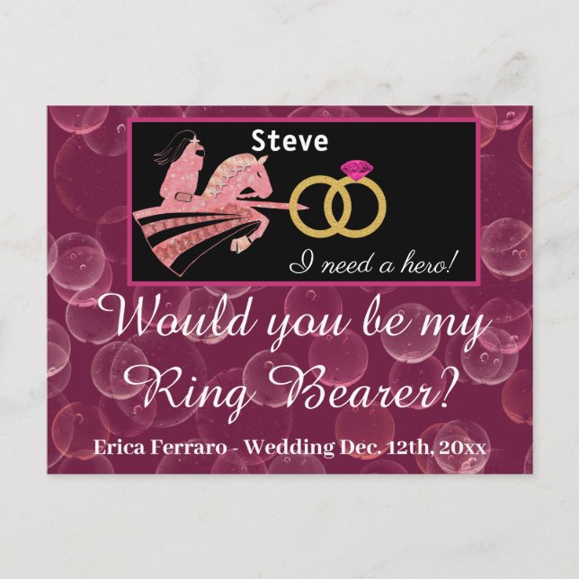 Rose Champagne & Mediaeval Knight for Ring Bearer  Postcard (Front)
