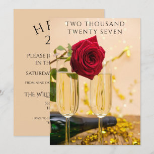 Rose & Champagne New Years Eve Party Invitation