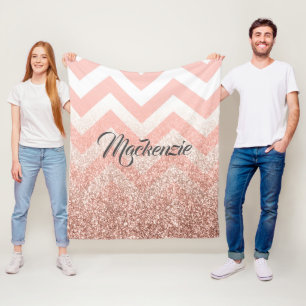 Rose Chevrons and Glitter Fleece Blanket