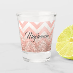 Rose Chevrons and Glitter Shot Glass