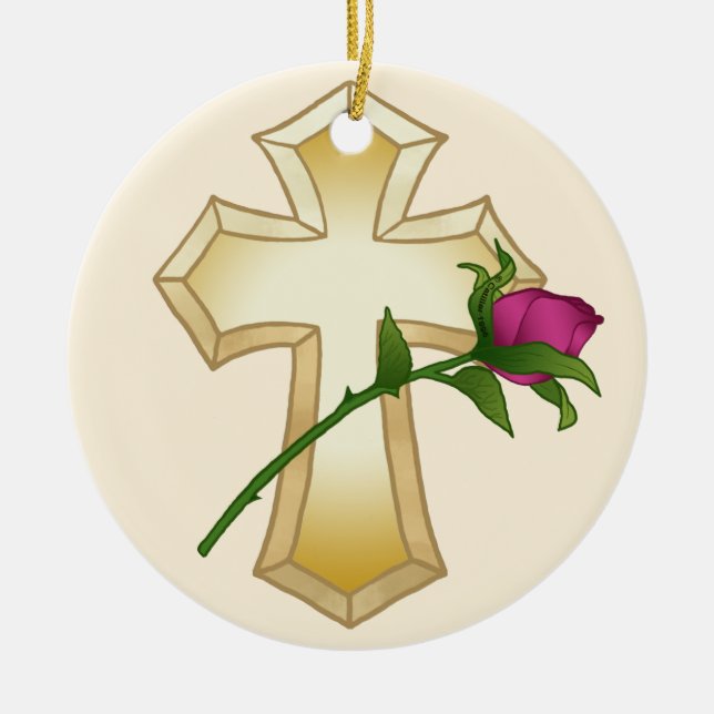Rose Christian Cross Ornament  (Front)