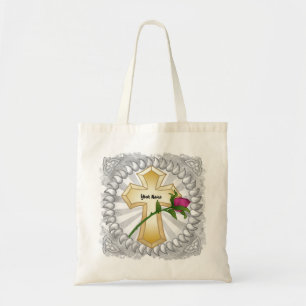 Rose Christian Cross Tote Bag