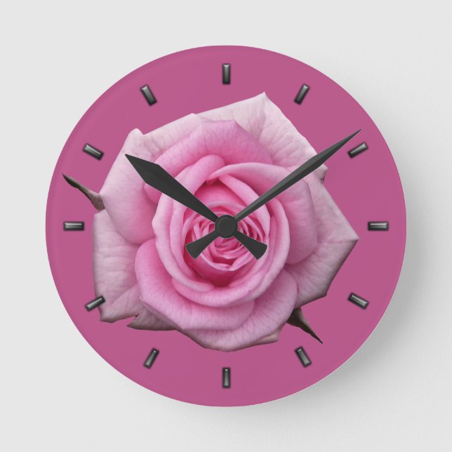 Rose Clock Pink Rose Flower Wall Clock Rose Decor (Front)