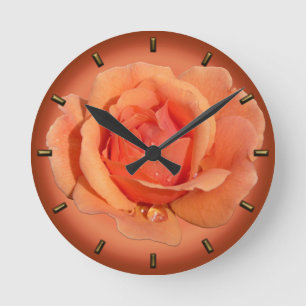 Rose Clock Wall Clock Peach Orange Rose Clock