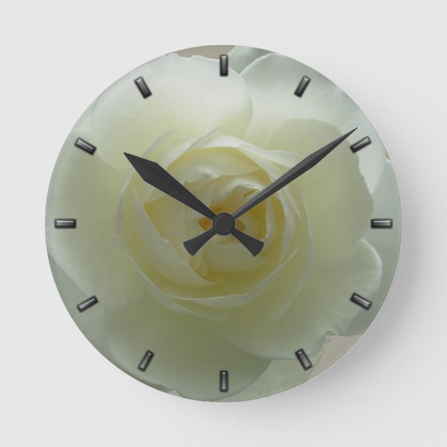 Rose Clock White Rose Flower Wall Clock Rose Decor (Front)