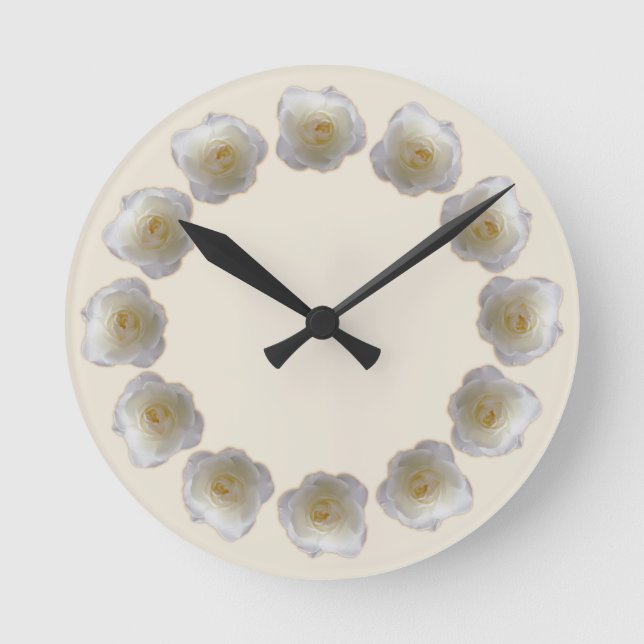Rose Clock White Rose Flower Wall Clock Rose Decor (Front)