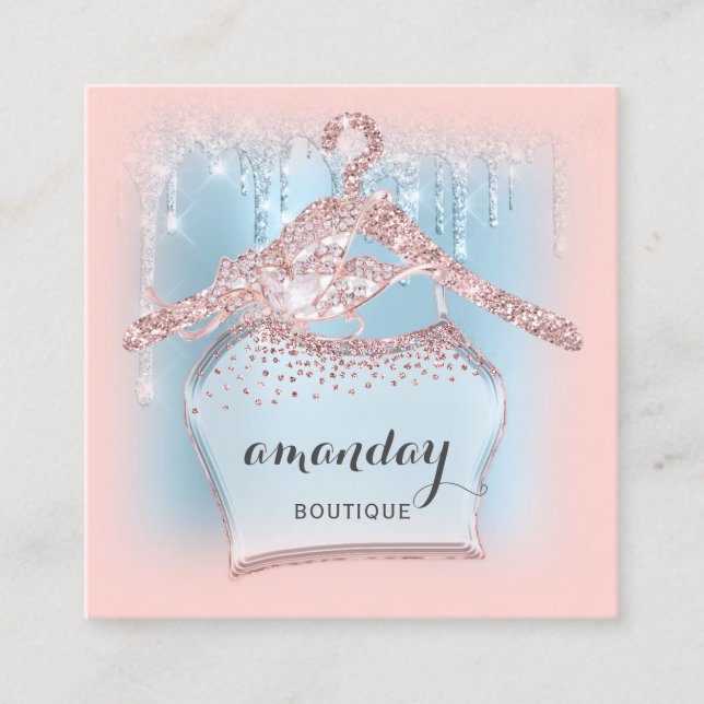 Rose Closet Cloth Hanger Dress  Boutique Blue Square Business Card (Front)