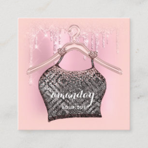 Rose Cloth Hanger Dress Fashion Shop Glitter Drips Square Business Card