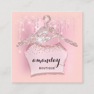 Rose Cloth Hanger Dress Fashion Shop Pink Drip QR Square Business Card