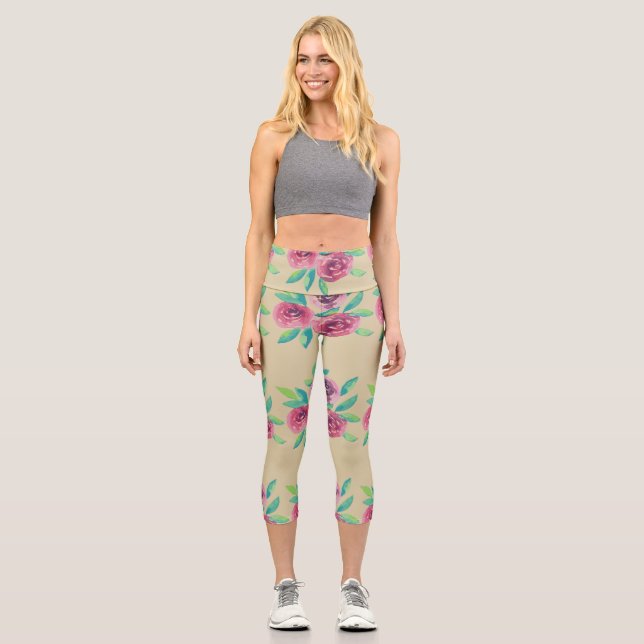 Rose Cluster Medley Capri Leggings (Front)