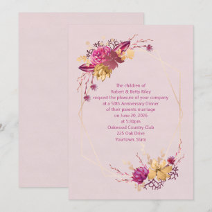 rose coloured floral anniversary dinner invitation