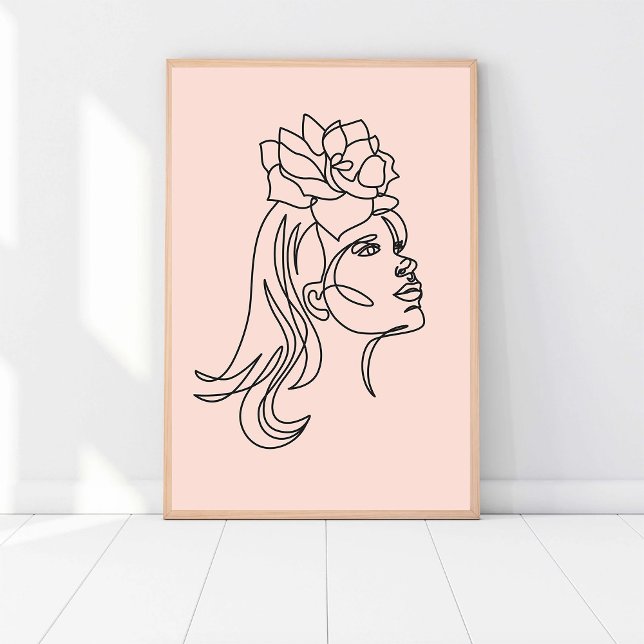 Rose Coloured Line Art, Woman Portrait Illustratio Poster (Creator Uploaded)